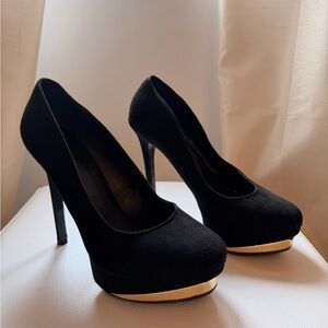 Aldo Black Platform Stiletto Pumps with Gold Accent